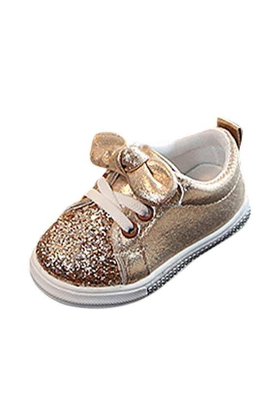 Baby Girl Sneakers - Toddler Sequins Bowknot Outdoor Walking Sneakers Baby Shoes Gold Shoes Size 6.5Toddler