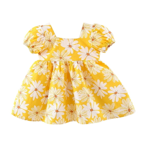 Avrntaa Baby Girls Boho Dresses Puff Short Sleeve Dress Floral Print Cute A-Line Sundress for 6M-3Y