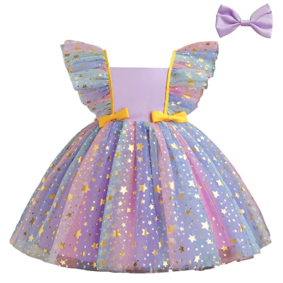 Avrntaa Baby Girls Cute Tutu Dress Star Print Flutter Party Dresses Wedding Pageant Ball Gown with Bow