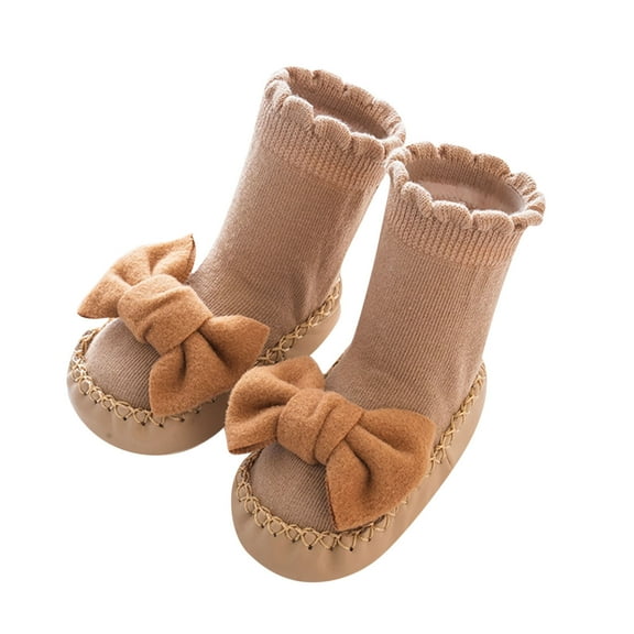 Avrntaa Baby Knit Slipper Socks Cute Bow Trim Toddler Sock Shoes Little Girls Non-Slip House Boots