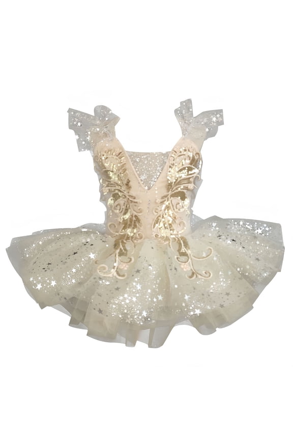 Ballerina Costume for Girls Mesh Camisole Leotard Tutu Dress Sequin Ballet Dance Performance Dresses