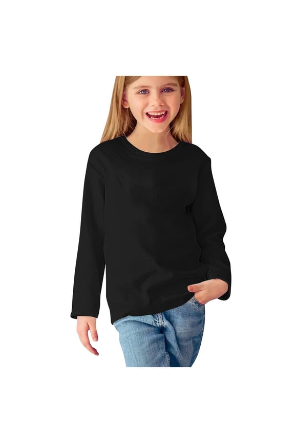 Fall Plain Tops for Toddler Girls Cute Crewneck Cotton Shirts Sweet Warm Layer T-Shirt