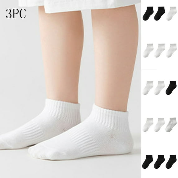 Avrntaa Boys Girls Ankle Socks Kids Cotton Knit Short Socks 3 Pairs Crew Solid Color Socks for 3-16Y