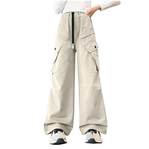 Avrntaa Boys Girls Baggy Parachute Pants Drawstring Elastic Waist Pant Kids Wide Leg Pants with Pocket