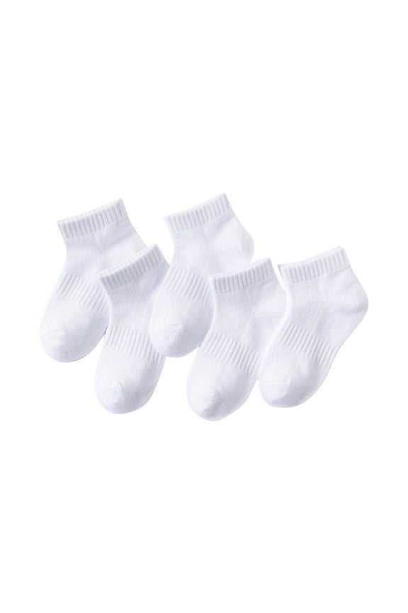 Boys Girls Casual Crew Socks 5 Pairs Knit Cotton Socks Kids Solid Color Ankle Socks for 1-12Y