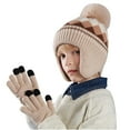 thumbnail image 1 of Avrntaa Boys Girls Hat Gloves Set Pom Pom Beanie Hat with Earmuff Touchscreen Gloves 2 in 1 Set for 4-10Y Kids, 1 of 5