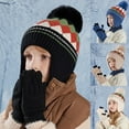 thumbnail image 1 of Avrntaa Boys Girls Hat Gloves Set Pom Pom Beanie Hat with Earmuff Touchscreen Gloves 2 in 1 Set for 4-10Y Kids, 1 of 5