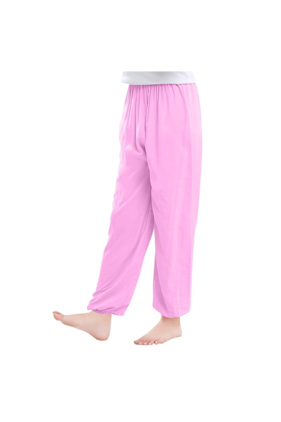 Boys Girls Lined Pant Summer Baggy Solid Long Pants Kids Breathable Harem Bloomers
