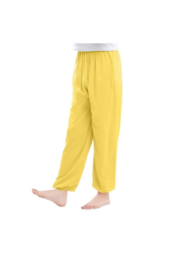 Boys Girls Lined Pant Summer Baggy Solid Long Pants Kids Breathable Harem Bloomers