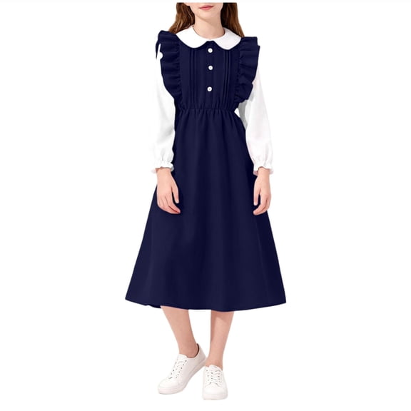 Avrntaa Casual Dress for Juniors Casual Cute Ruffle Long Sleeve Dresses Button Trim Maxi Outfits