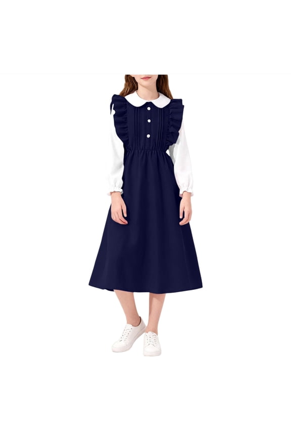Casual Dress for Juniors Casual Cute Ruffle Long Sleeve Dresses Button Trim Maxi Outfits