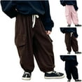 thumbnail image 1 of Avrntaa Corduroy Parachute Pants for Boys Baggy Drawstring Cargo Pants Street Y2K Casual Trouser 2-12Y, 1 of 6