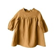 thumbnail image 1 of Avrntaa Cotton Linen Dress for Toddler Girl Solid Ruched Mock Neck Dresses A-Line Baggy Outfits for 1-6Y, 1 of 4