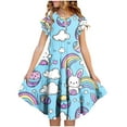 thumbnail image 1 of Avrntaa Easter Dresses for Girls Cute Rabbit Print Dress Ruffle Short Sleeve A-Line Casual Sundress for 4-13Y, 1 of 5