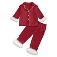 thumbnail image 1 of Avrntaa Fall Lounge Outfits for Little Girls Fluffy Trim Button Down Shirts and Pant Comfy Thermal Sets for 2-14Y, 1 of 3
