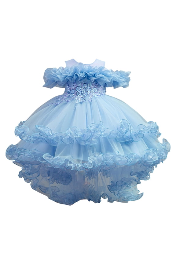 Flower Girls Princess Dress Ruffle Layer Tulle Dresses Wedding Glitter Ball Gown for 3-11Y