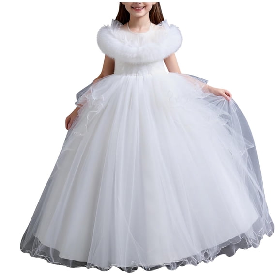 Avrntaa Flower Girls Princess Dress Tulle Ruffle Puffy Hem Dresses Wedding Birthday Party Gown 4-14Y