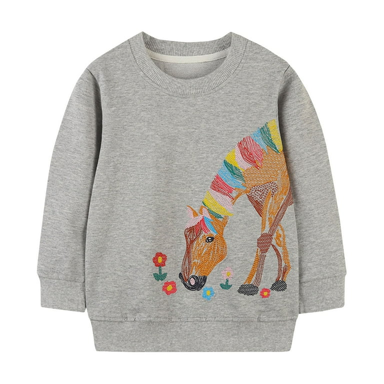 Avrntaa Girl Sweatshirts with No Hood Cute Rabbit Graphic Sweatshirt Kids Crew Neck Sweatshirt Gray Sweatshirt Size 7Y
