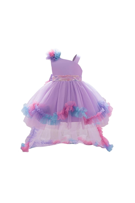 Girl's Princess Pageant Dresses, Birthday Party Ball Gown - Ruffle Swing Tulle Dresses for 2-12Y
