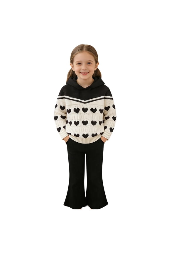 Girl's Spring Sweaters Sets Knit Long Sleeve Hooded Tops Soft Pant Cute Outfits for 1-12Y