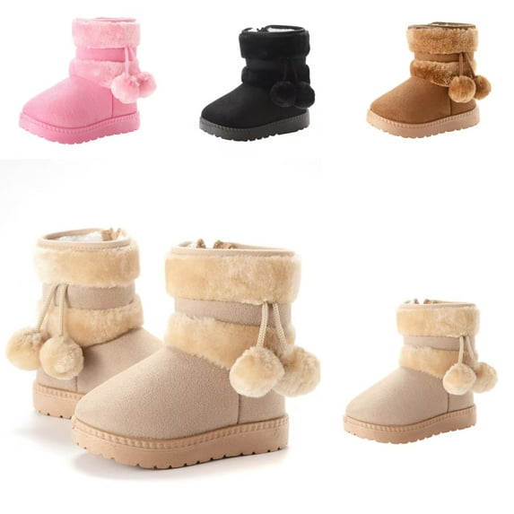 Avrntaa Girl's Winter Boots - Non Slip Side Zipper Booties Warm Fuzzy Boots Big Kids Shoes Beige Shoes Size 8Toddler