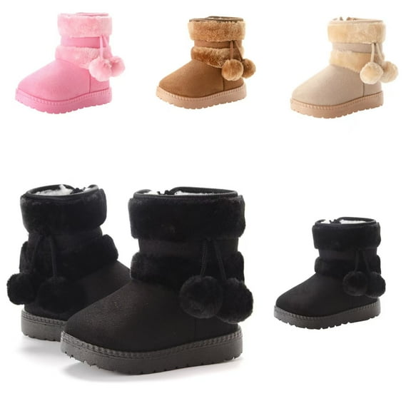 Avrntaa Girl's Winter Boots - Non Slip Side Zipper Booties Warm Fuzzy Boots Toddler Sneaker Black Shoes Size 8Toddler
