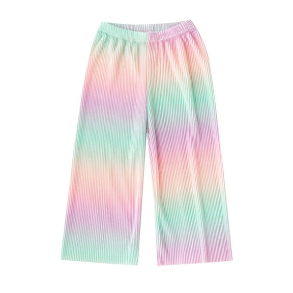 Avrntaa Girls'Baggy Ribbed Pants Elastic Waist Pant Graphic Print Summer Wide Leg Trousers for 4-13Y