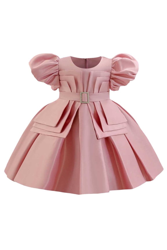 Girls Ball Gown Baby Puff Satin Princess Dress Ruffle Birthday Party Pageant Dresses 1-5Y