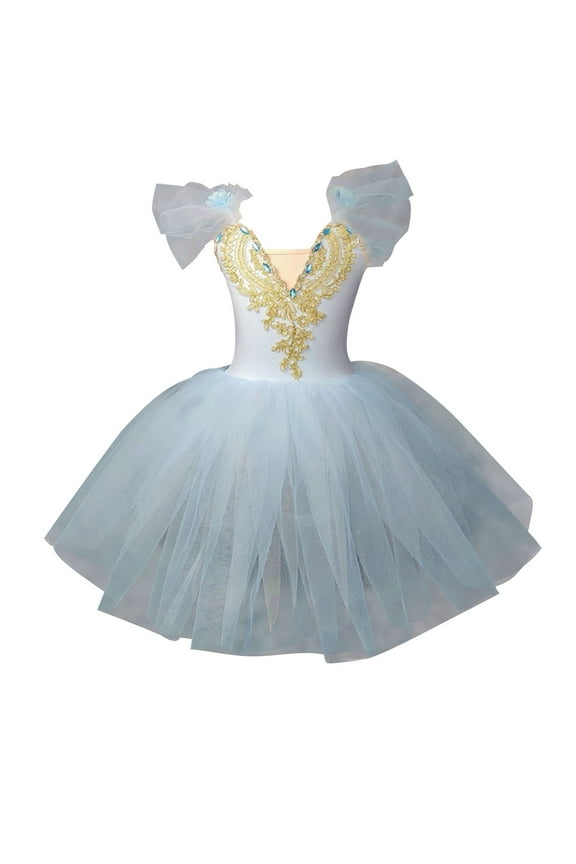 Girls Ballerina Costume Mesh Camisole Leotard Tutu Dress with Sequin Ballet Dance Dress