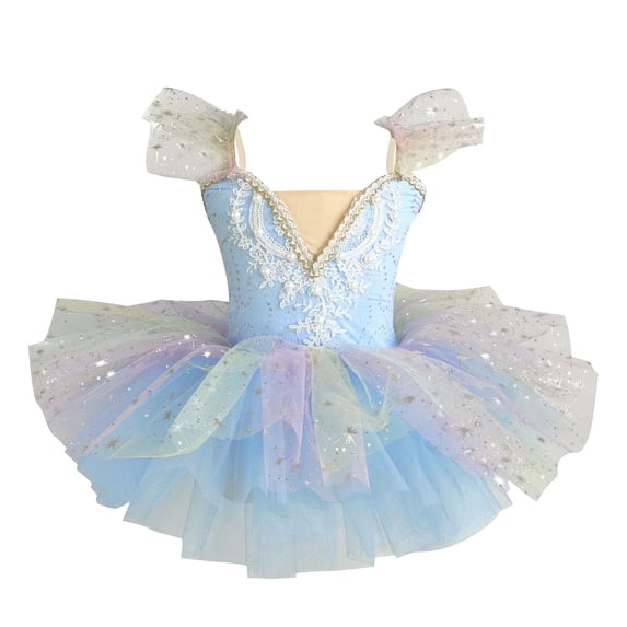 Avrntaa Girls Ballet Dance Princess Dress Lace Print Ballet Pleated Tutu Dresses Costumes for Performance