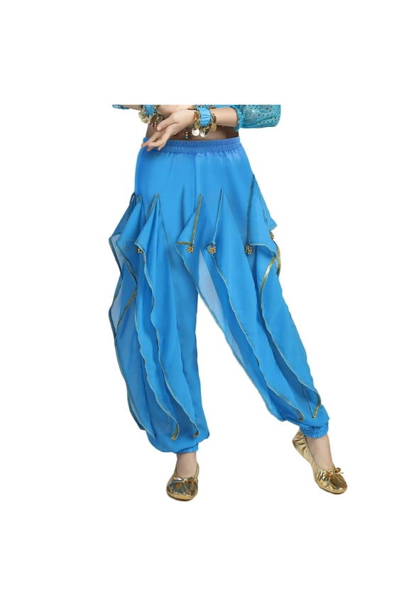 Girls Carnival Harem Pants Baggy Dance Costume Trouser Chiffon Ruffle Trendy Pant