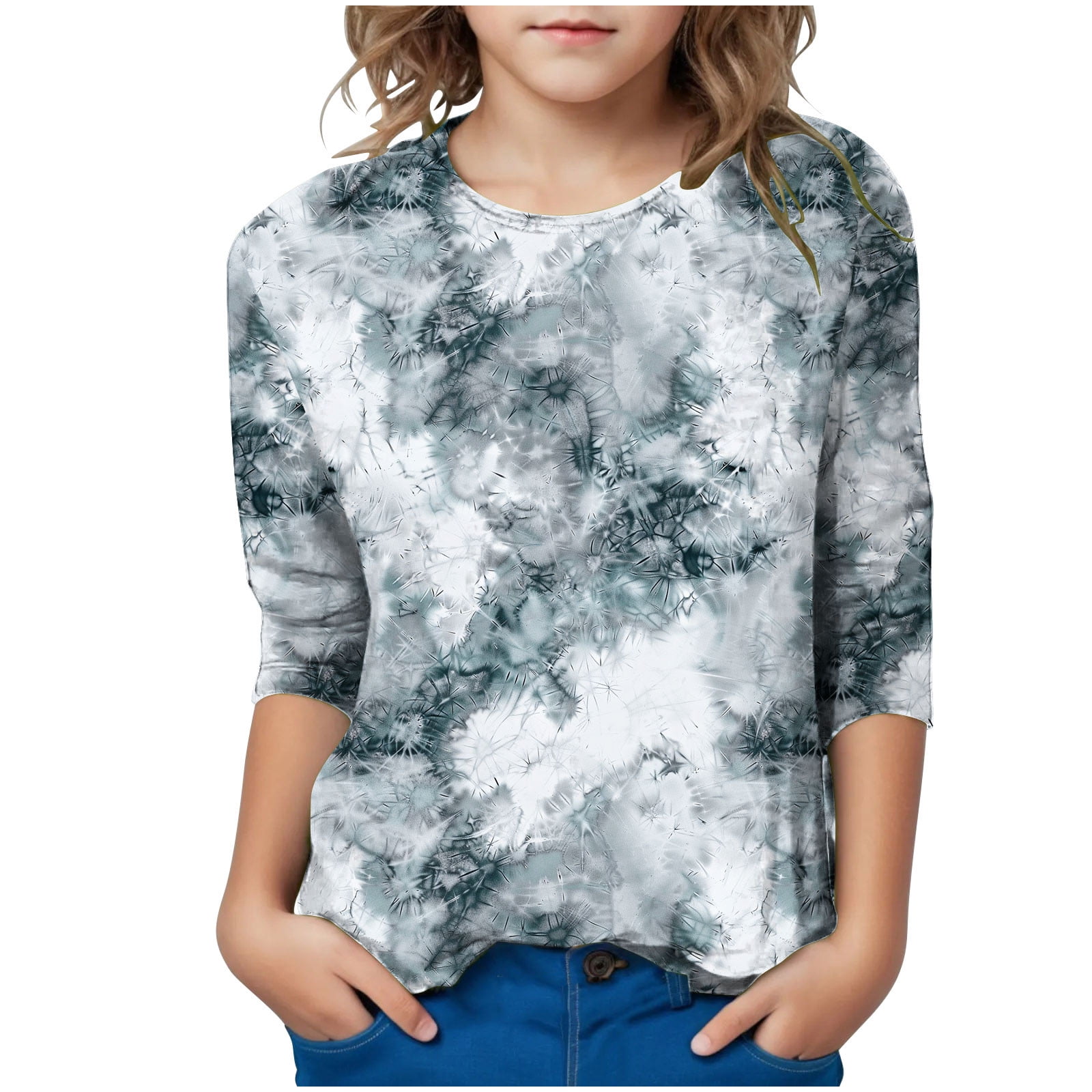Avrntaa Girls Color Block 3/4 Sleeve Shirts Casual Summer T Shirts ...