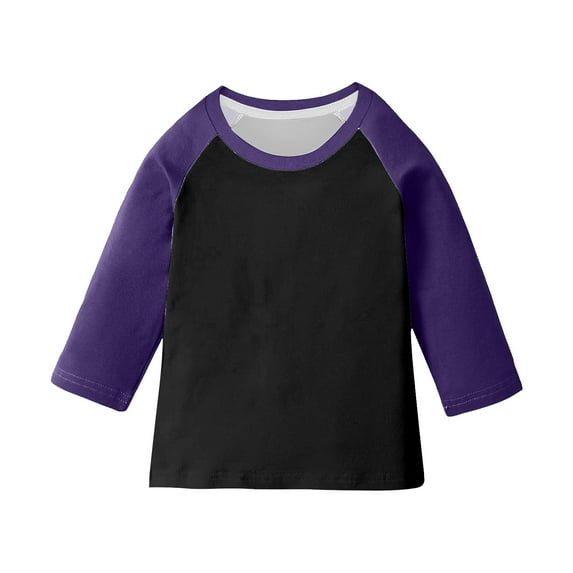 Avrntaa Girls Crew Neck T-shirt Fall Casual Color Block 3/4 Sleeve Tops Loose Layer Shirt for 3-14 Y