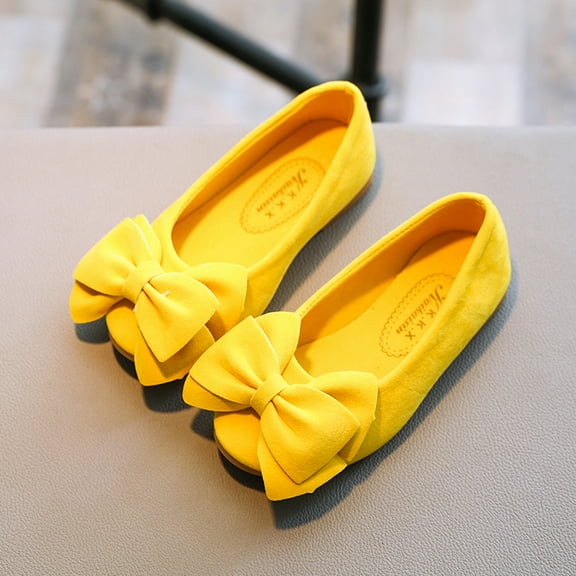 Avrntaa Girls Dress Shoes - Bowknot Mary Jane Low Heels Princess Shoes for Wedding Baby Toddler Yellow Shoes Size 9Toddler