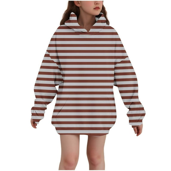 Avrntaa Girls Hoodie Sweatshirts Stripe Color Block Pullover Tops for 3-14 Y Trendy Pocket Clothes