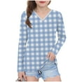 thumbnail image 1 of Avrntaa Girls Long Sleeve Tops Fall Cute Checkered Pattern Shirts Sweet V Neck Layer T-Shirt, 1 of 8