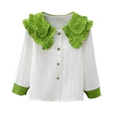 Avrntaa Girls Pleated Shirts Color Block Lace Peter Pan Collar Blouse