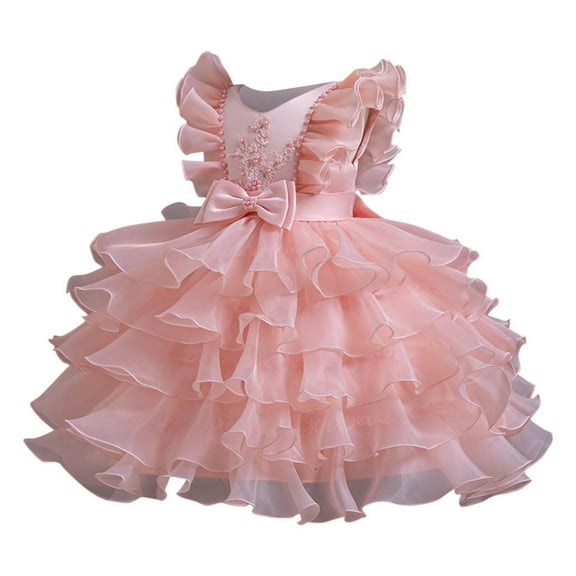 Avrntaa Girls Puffy Princess Dresses Pearls Trim Cute Sleeveless Dresses Birthday Party Ball Gown