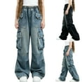 thumbnail image 1 of Avrntaa Girls Spring Cargo Pants Baggy Wide Leg Jeans with Multi Pockets Retro Denim Pant 4-15 Y, 1 of 5