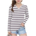 thumbnail image 1 of Avrntaa Girls Stripe Print T-shirt V Neck Fall Casual Tops Loose Long Sleeve Trendy Layer Shirt, 1 of 8