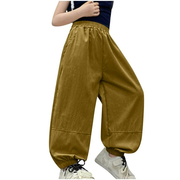 Avrntaa Girls Summer Lantern Trousers Baggy Elastic Waist Pants Lightweight Trouser with Pocket
