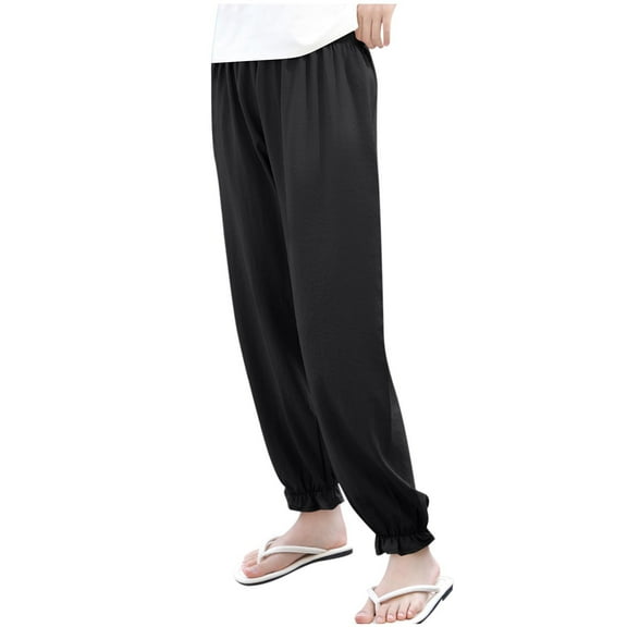 Avrntaa Girls Summer Pant Baggy Ice Silk Trousers Elastic Waisted Lightweight Pants for 4-14Y