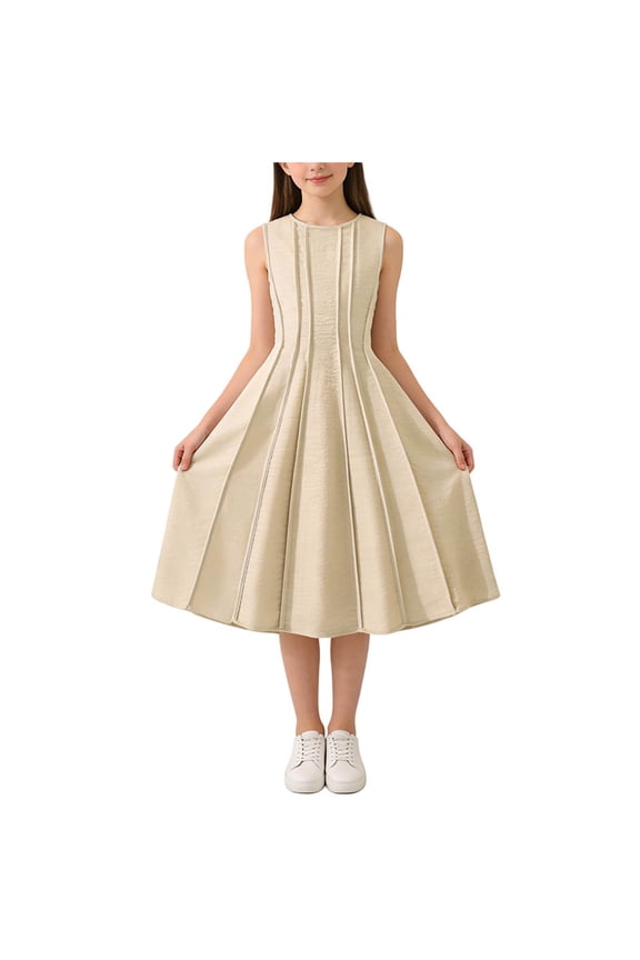 Girls Summer Sleeveless Dress Solid Tank Casual Dresses Loose Fit A Line Swing Sundress 2-14Y