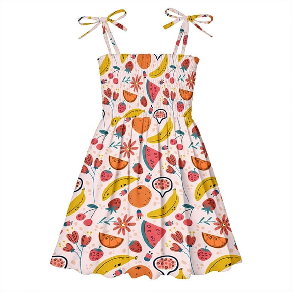 Avrntaa Girls Summer Sundress Sling Strap Floral Print Casual Beach Holiday Princess Dress for Toddlers 1-6Y