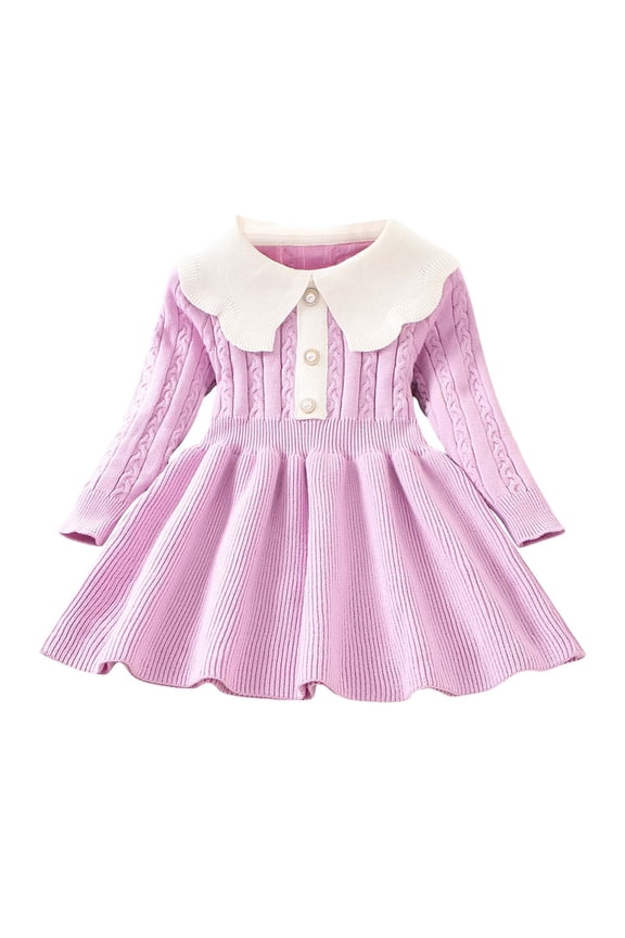 Girls Sweater Knit Dresses Cute Long Sleeve Dress A-lined Ruffle Swing Dress Spring Clothes for 1-7 Y
