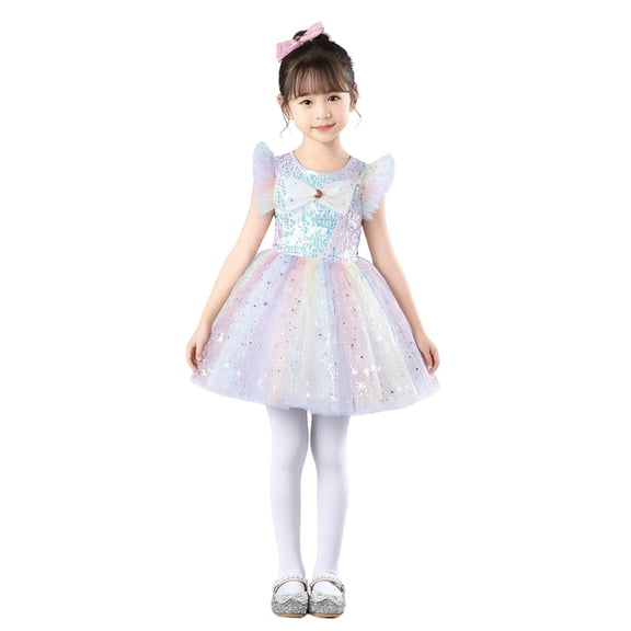Avrntaa Girls Tulle Princess Dresses Gradient Sparky Tutu Dress Sequin Birthday Party Dress with Headwear Bow