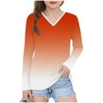 thumbnail image 1 of Avrntaa Girls V Neck Fall Tops Long Sleeve Ombre Loose T-Shirt Lightweight Going Out Tees, 1 of 8
