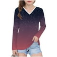 thumbnail image 1 of Avrntaa Girls V Neck Fall Tops Long Sleeve Ombre Loose T-Shirt Lightweight Going Out Tees, 1 of 8