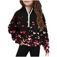 thumbnail image 1 of Avrntaa Girls Valentine Sweatshirt - Cute Heart Print Half Zip Pullover, Spring Long Sleeve Top, Loose Tee with Thumbhole, 1 of 5