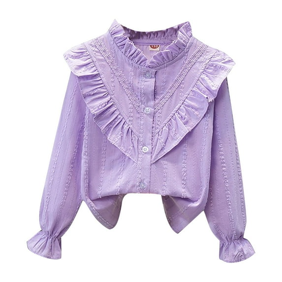 Avrntaa Girls Vintage Ruffle Collar Blouse Lace Trim Long Sleeve Button Sweet Shirt 4-15 Years
